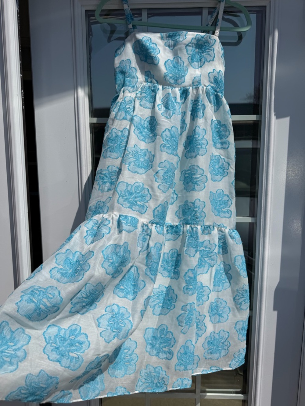 NWT Baum Und Pferdgarten Sundress with Blue Floral Embroidery